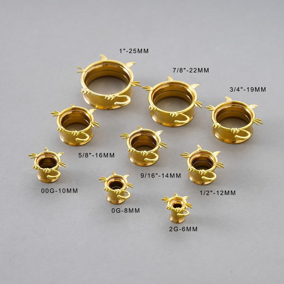 1 Pair Cat Design Screw Back Ear Tunnel and Plug Double Flared Gauges - QIAO CrystalQIAO CrystalQIAO Crystal
