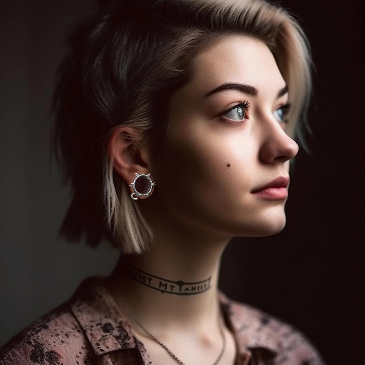 1 Pair Cat Design Screw Back Ear Tunnel and Plug Double Flared Gauges - QIAO CrystalQIAO CrystalQIAO Crystal