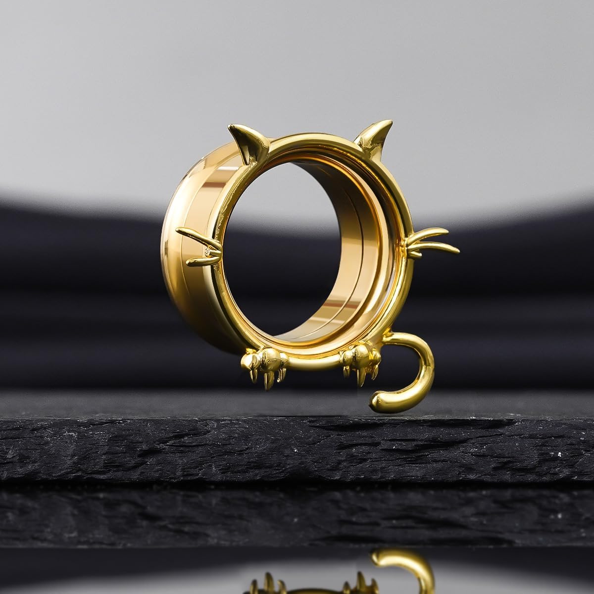 1 Pair Cat Design Screw Back Ear Tunnel and Plug Double Flared Gauges - QIAO CrystalQIAO CrystalQIAO Crystal