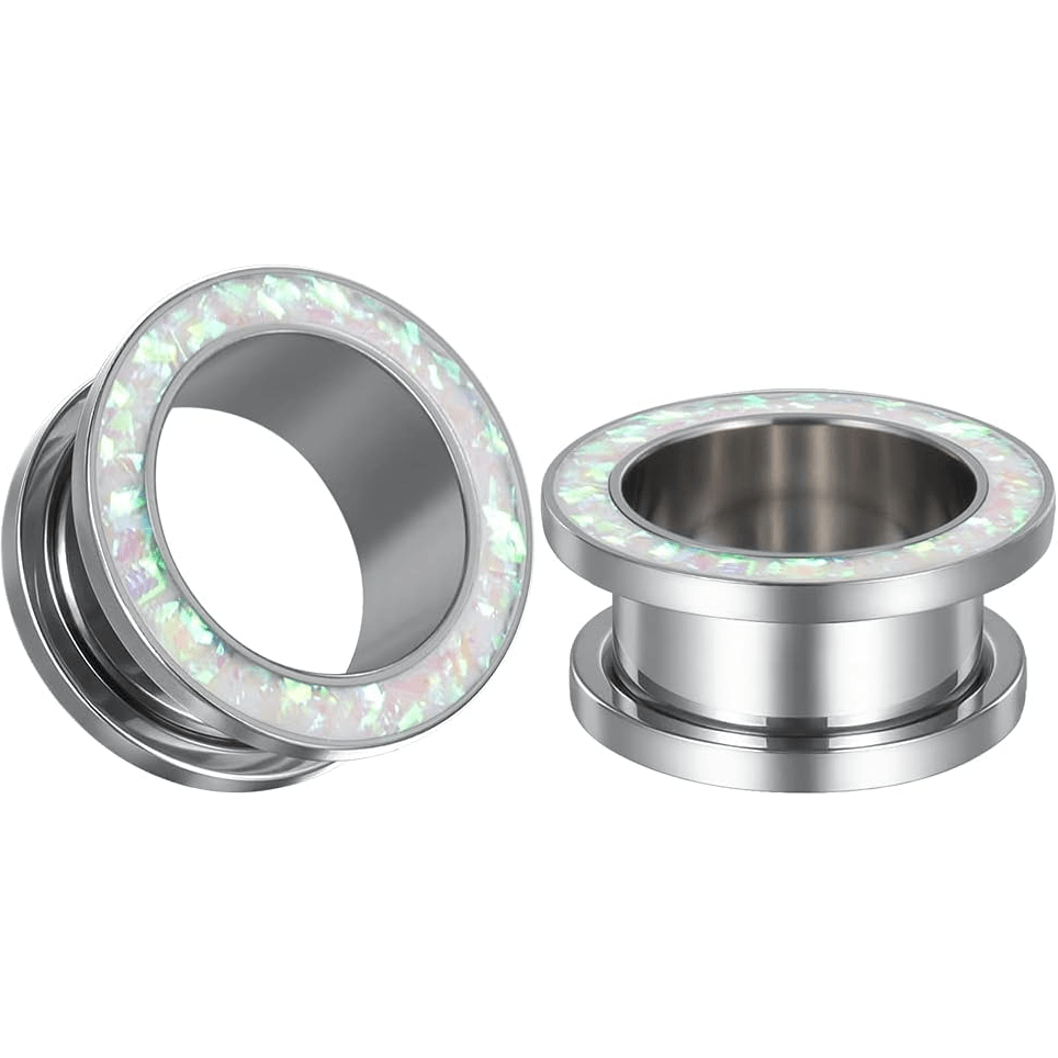 1 Pair Gauges Earrings Circle Fake Opal Tunnels Ear Plugs - QIAO CrystalQIAO CrystalQIAO Crystal