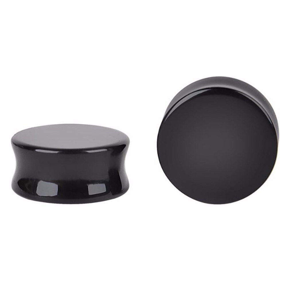 1 Pair Natural Obsidian Stone Double Flared Flesh Tunnels Ear Plugs Gauges Stretcher Expander - QIAO Crystal我的商店QIAO Crystal