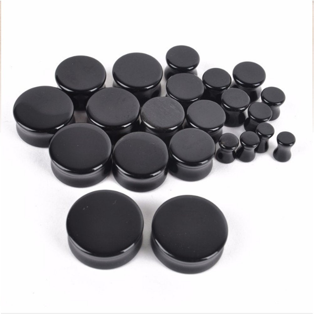 1 Pair Natural Obsidian Stone Double Flared Flesh Tunnels Ear Plugs Gauges Stretcher Expander - QIAO Crystal我的商店QIAO Crystal