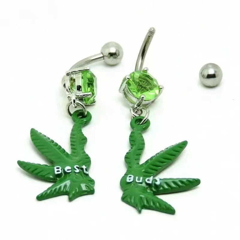 1 Pair Rhinestone Button Maple Leaf Buds Dangle Navel Belly Rings Xmas Gifts Beach Bikini - QIAO Crystal我的商店QIAO Crystal