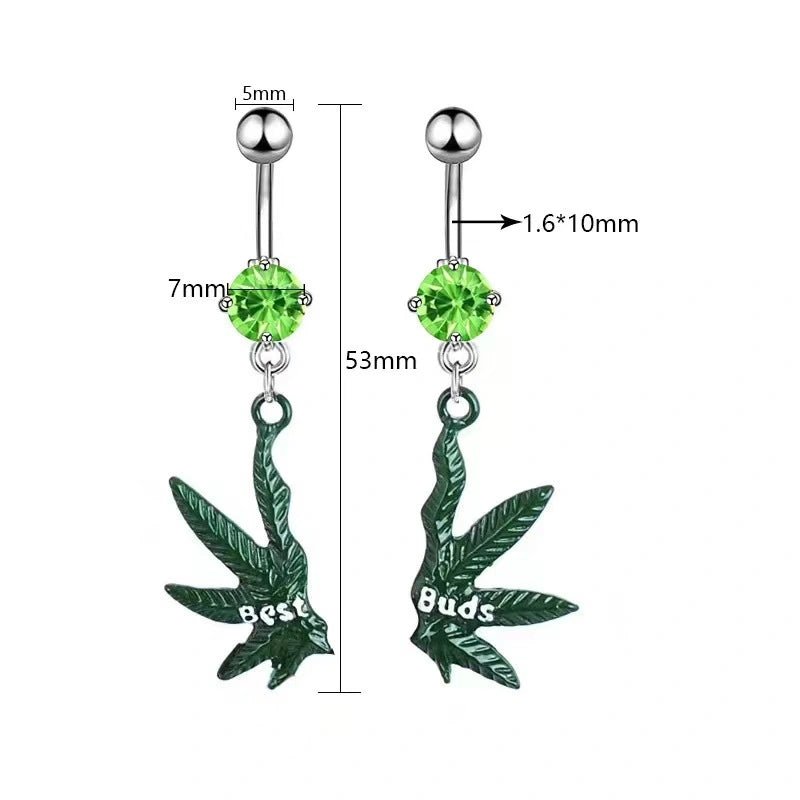 1 Pair Rhinestone Button Maple Leaf Buds Dangle Navel Belly Rings Xmas Gifts Beach Bikini - QIAO Crystal我的商店QIAO Crystal