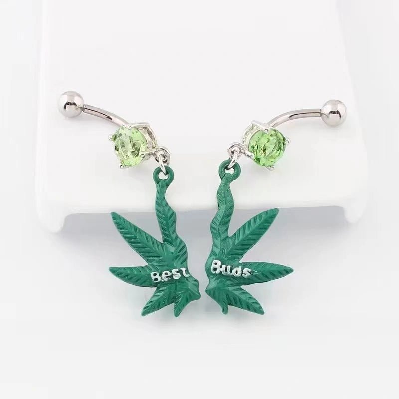1 Pair Rhinestone Button Maple Leaf Buds Dangle Navel Belly Rings Xmas Gifts Beach Bikini - QIAO Crystal我的商店QIAO Crystal