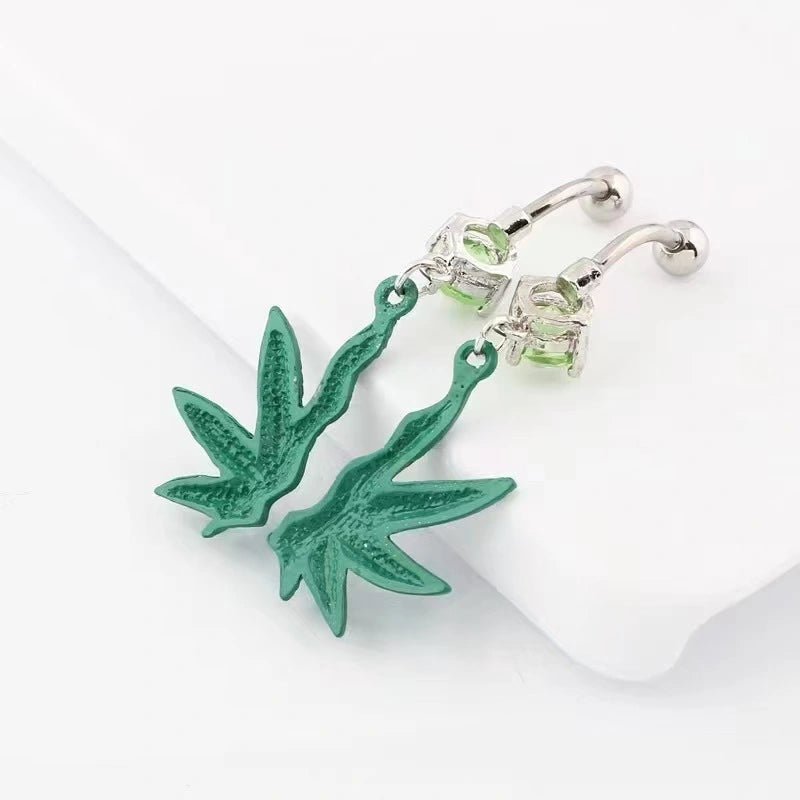 1 Pair Rhinestone Button Maple Leaf Buds Dangle Navel Belly Rings Xmas Gifts Beach Bikini - QIAO Crystal我的商店QIAO Crystal