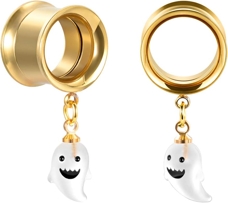 1 Pair Screw Ear Gauges Flesh Plugs and Tunnels Skull Dangle Matched Earrings - QIAO CrystalQIAO CrystalQIAO Crystal