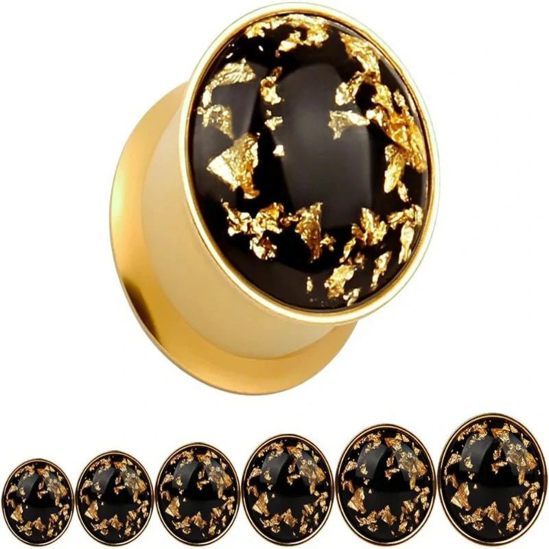 1 Pair Simple Golden Gold - foil Ear Plugs Tunnels Gauges Stretcher Piercings - QIAO CrystalQIAO CrystalQIAO Crystal