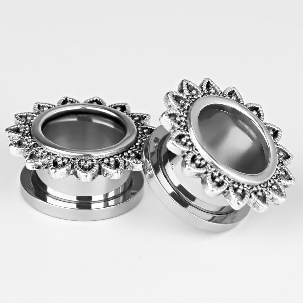 1 Pair Simple Retro Screw Tunnels Gauges Stretcher Piercings Ear Plugs - QIAO CrystalQIAO CrystalQIAO Crystal