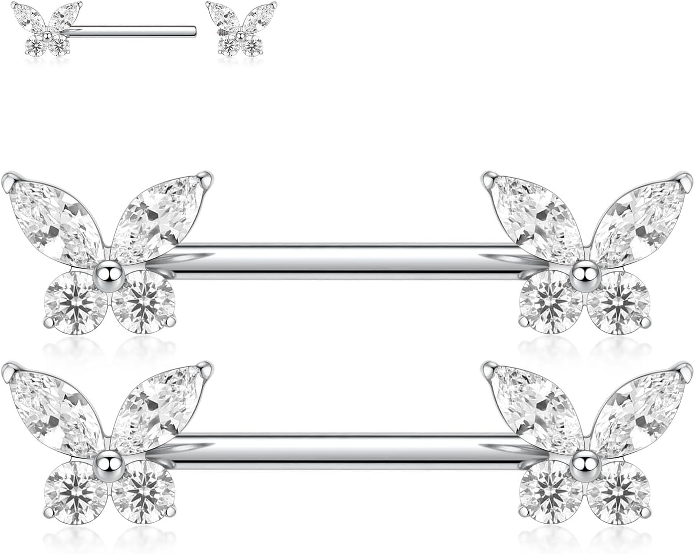 1 Pair Titanium Nipple Piercing Jewelry Butterfly Cube Zircon Nipple Rings Nipple Barbell Internally Threaded Nipple Bars Bridge Piercing Jewelry - QIAO CrystalQIAO CrystalQIAO Crystal