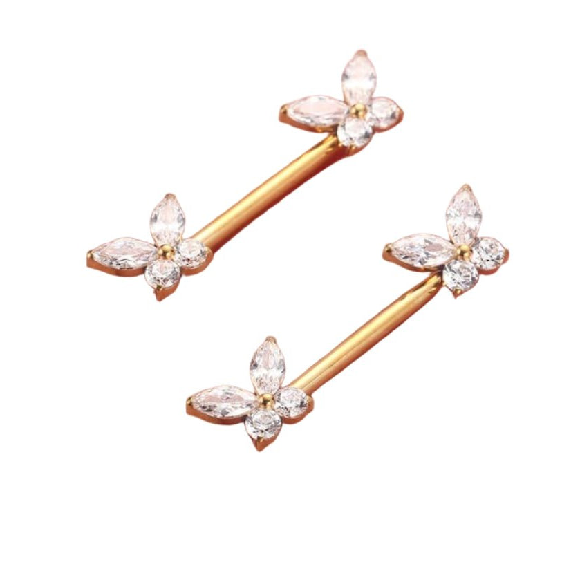 1 Pair Titanium Nipple Piercing Jewelry Butterfly Cube Zircon Nipple Rings Nipple Barbell Internally Threaded Nipple Bars Bridge Piercing Jewelry - QIAO CrystalQIAO CrystalQIAO Crystal