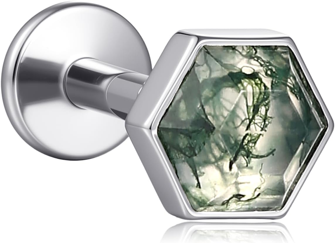 1 Piece Labret Lip Piercing 16G ASTM F136 Titanium Synthetic Natural Stone Silvery Ear Cartilage - QIAO CrystalQIAO CrystalQIAO Crystal