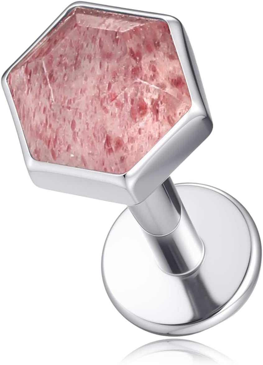 1 Piece Labret Lip Piercing 16G ASTM F136 Titanium Synthetic Natural Stone Silvery Ear Cartilage - QIAO CrystalQIAO CrystalQIAO Crystal