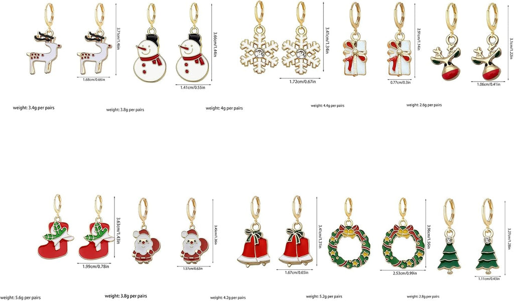 10 Pairs Christmas Hoop Huggie Earrings for Women Christmas Stud Earrings Christmas Trees Bells Snowflakes Earrings for Thanksgiving Xmas Holiday Jewelry - 我的商店我的商店我的商店