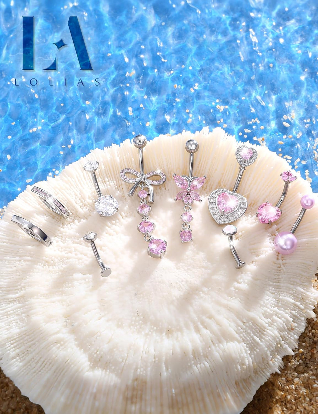 10 Pcs 14K Gold Plated Belly Button Ring - Dangle Surgical Stainless Steel Belly Rings for Women 14G CZ Heart Opal Clicker Floating Navel Belly Button Piercing Silver/14K Gold Plated/Pink - 我的商店我的商店我的商店