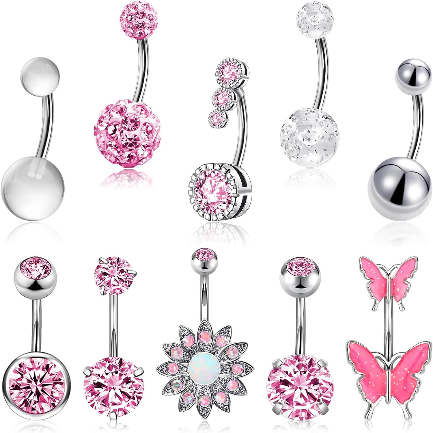 10 Pcs Hypoallergenic Belly Button Rings, 14G Surgical Steel Belly Piercing Jewelry With Cubic Zirconia Diamond Barbs - 我的商店我的商店我的商店