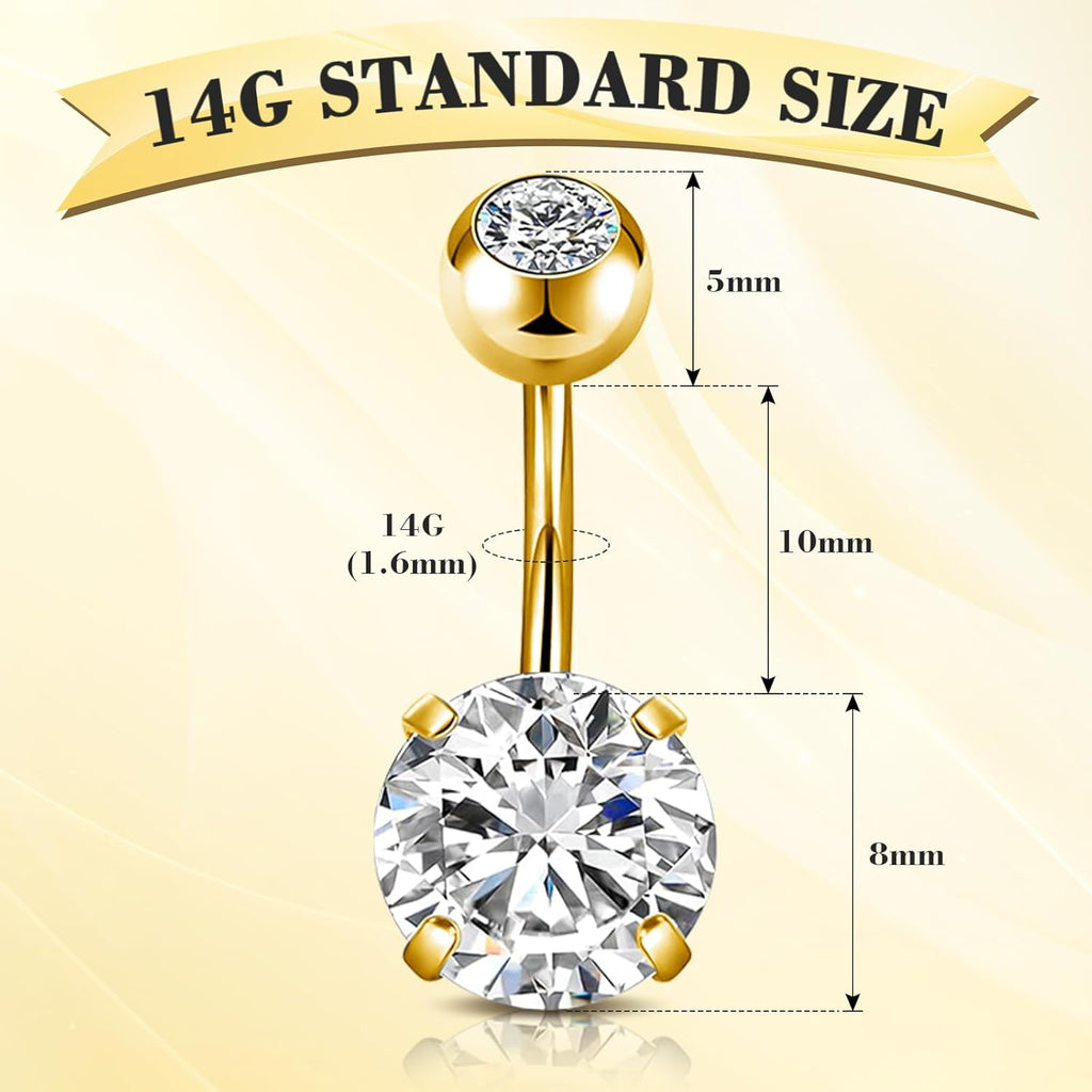 10 Pcs Hypoallergenic Belly Button Rings, 14G Surgical Steel Belly Piercing Jewelry With Cubic Zirconia Diamond Barbs - 我的商店我的商店我的商店