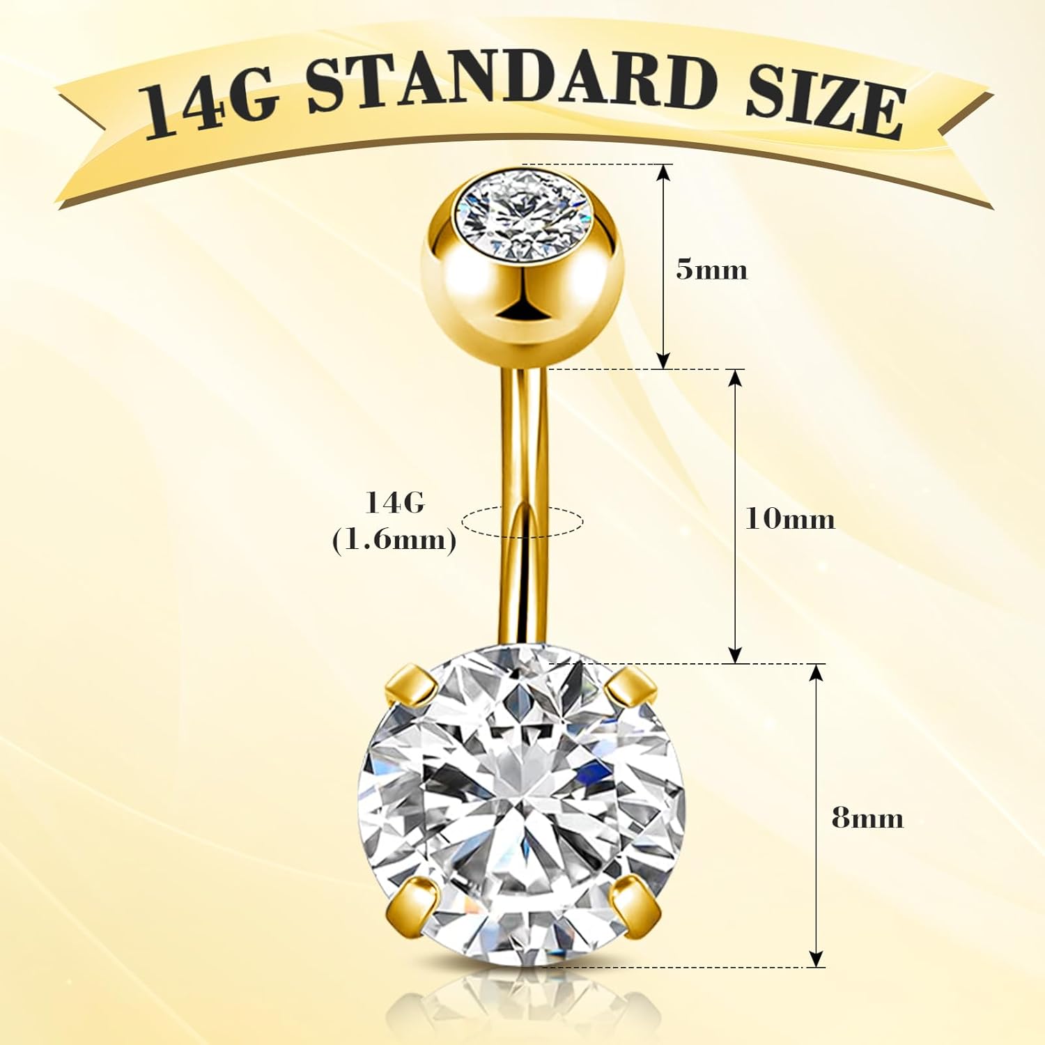 10 Pcs Hypoallergenic Belly Button Rings, 14G Surgical Steel Belly Piercing Jewelry With Cubic Zirconia Diamond Barbs - 我的商店我的商店我的商店