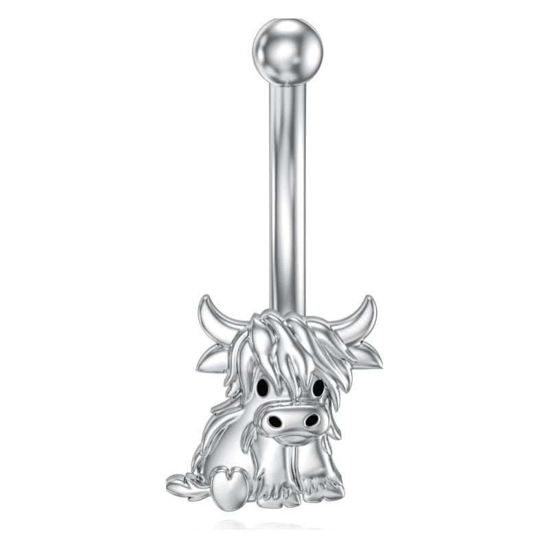 Sterling Silver 14G Belly Button Rings Cross/Cat/Butterfly/Cow/Skull/Birthstone Heart Navel Rings 16mm Body Piercing Jewelry for Women