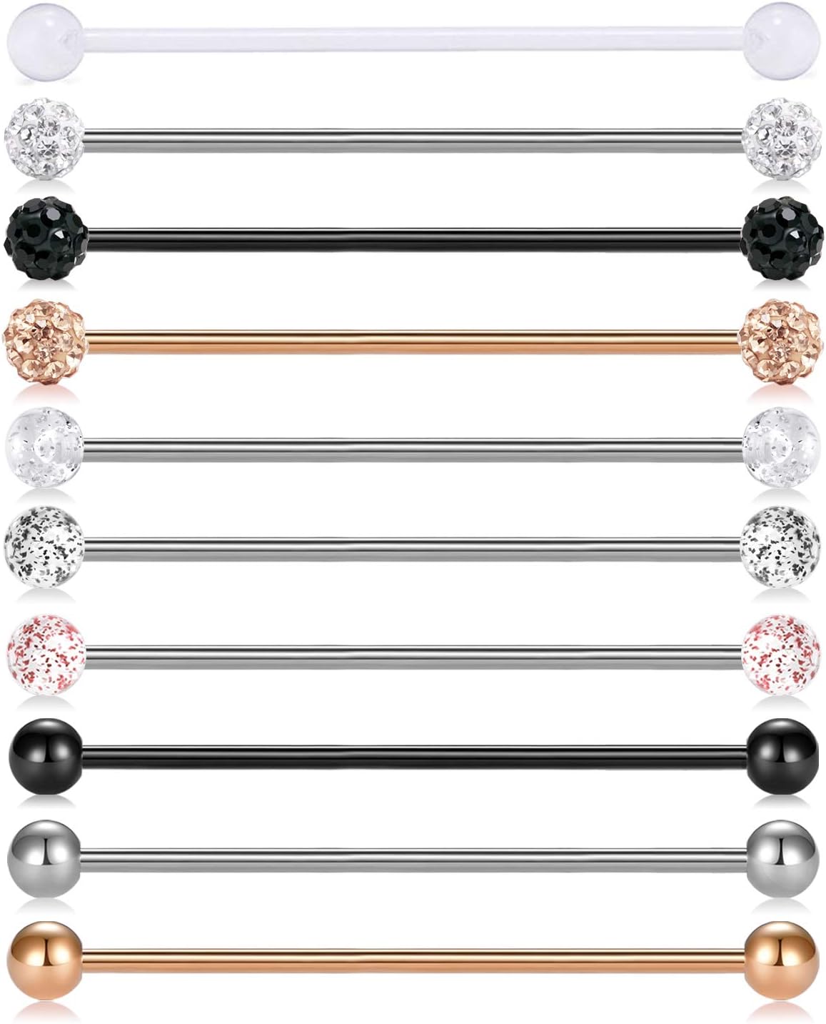 10pcs 14G Stainless Steel Industrial Barbell Earring Cartilage Body Piercing Jewelry - QIAO CrystalQIAO CrystalQIAO Crystal