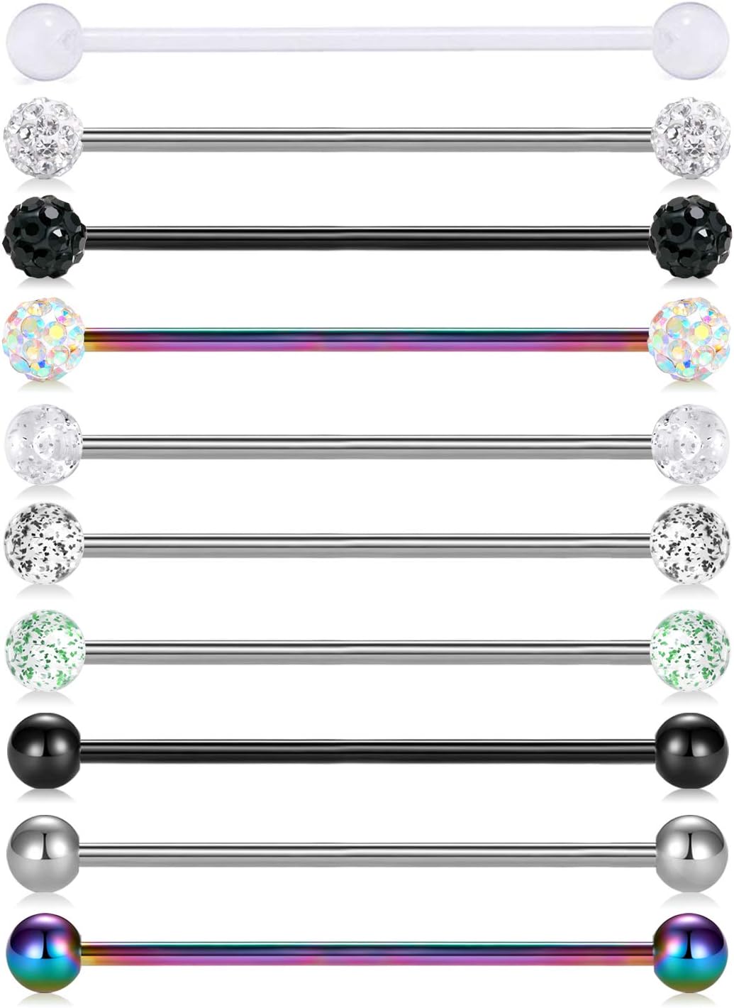 10pcs 14G Stainless Steel Industrial Barbell Earring Cartilage Body Piercing Jewelry - QIAO CrystalQIAO CrystalQIAO Crystal