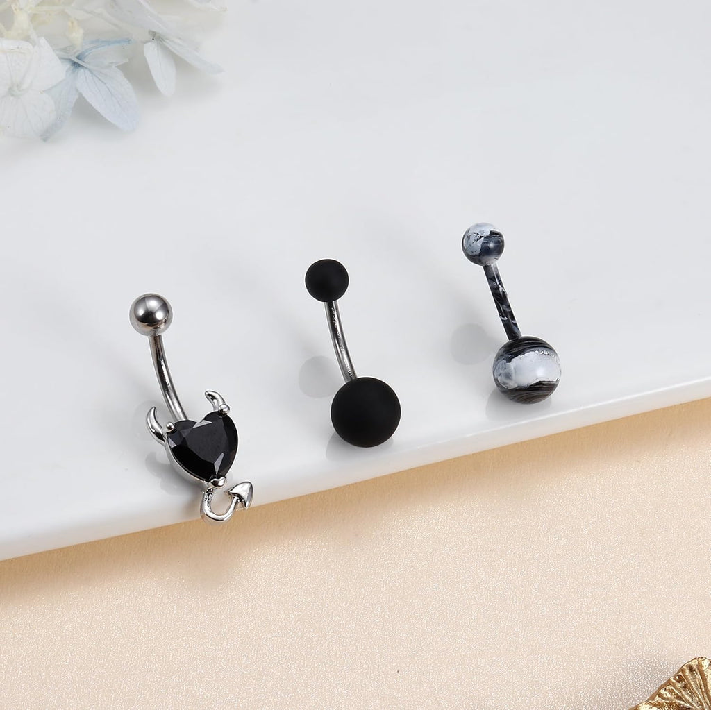 10Pcs Belly Button Rings Surgical Stainless Steel CZ Heart Dragon Butterfly Dangle Navel Rings for Women Barbell Piercing Jewelry - 我的商店我的商店我的商店