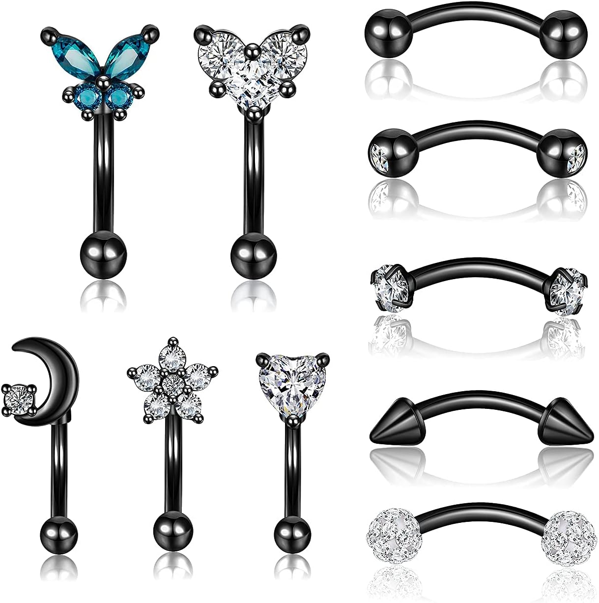 10Pcs Eyebrow Piercing Jewelry Eyebrow Rings 16G Curved Barbell Cartilage Earring Lip Belly Rings Daith Rook Earrings Helix Conch Piercing Tragus Earrings for Women Men - 我的商店我的商店我的商店