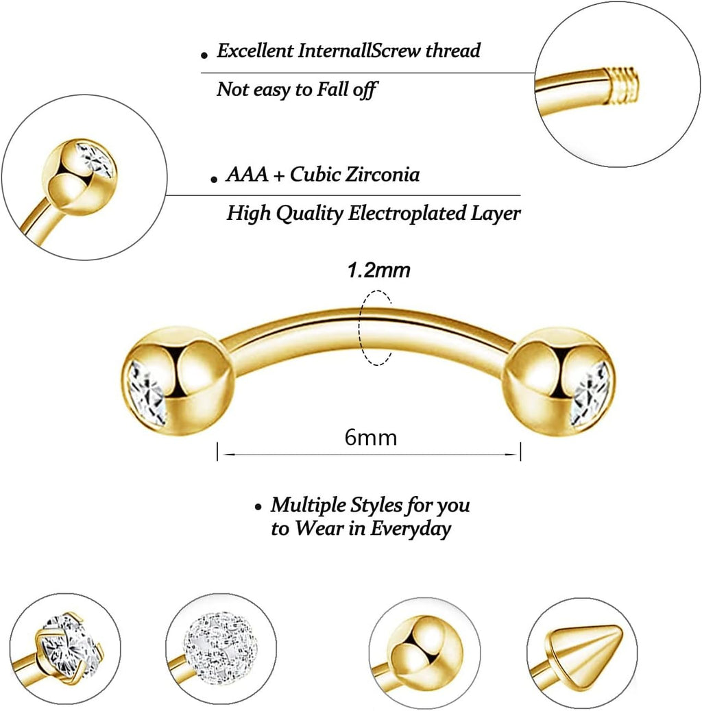 10Pcs Eyebrow Piercing Jewelry Eyebrow Rings 16G Curved Barbell Cartilage Earring Lip Belly Rings Daith Rook Earrings Helix Conch Piercing Tragus Earrings for Women Men - 我的商店我的商店我的商店