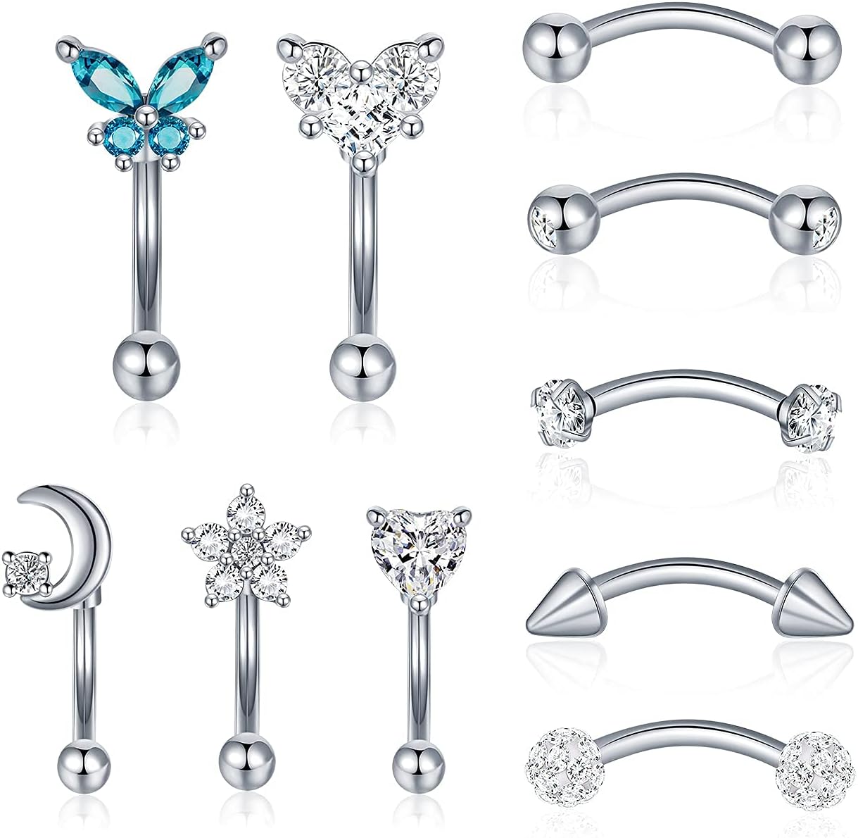 10Pcs Eyebrow Piercing Jewelry Eyebrow Rings 16G Curved Barbell Cartilage Earring Lip Belly Rings Daith Rook Earrings Helix Conch Piercing Tragus Earrings for Women Men - 我的商店我的商店我的商店