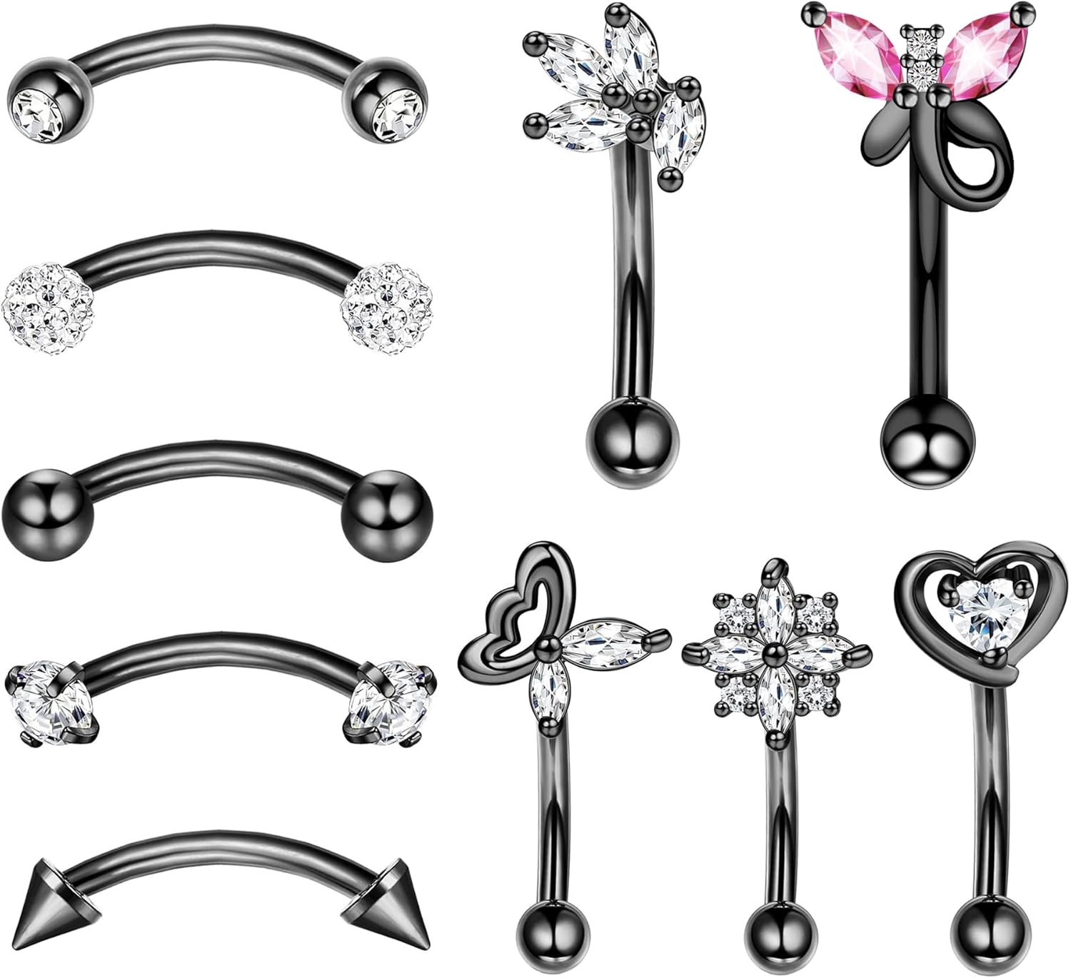 10Pcs Eyebrow Piercing Jewelry Eyebrow Rings 16G Curved Barbell Cartilage Earring Lip Belly Rings Daith Rook Earrings Helix Conch Piercing Tragus Earrings for Women Men - 我的商店我的商店我的商店