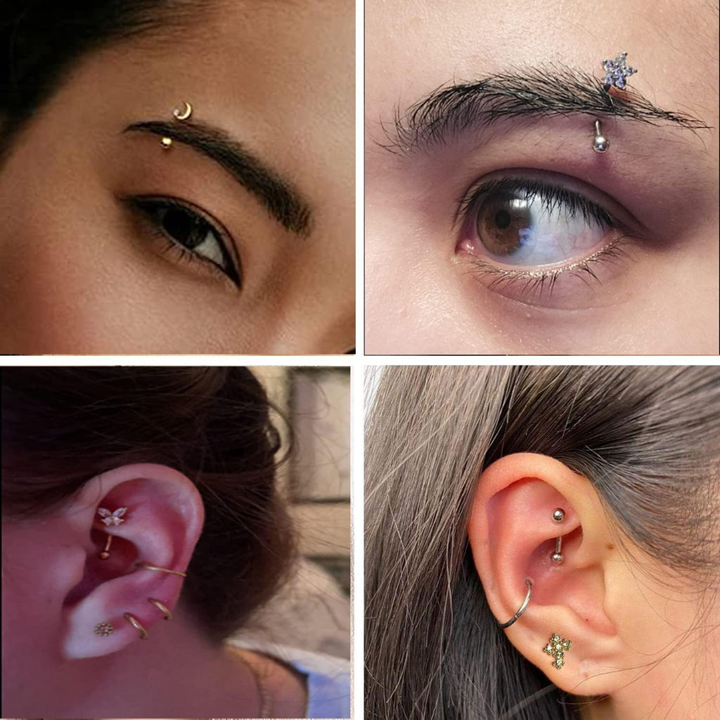 10Pcs Eyebrow Piercing Jewelry Eyebrow Rings 16G Curved Barbell Cartilage Earring Lip Belly Rings Daith Rook Earrings Helix Conch Piercing Tragus Earrings for Women Men - 我的商店我的商店我的商店