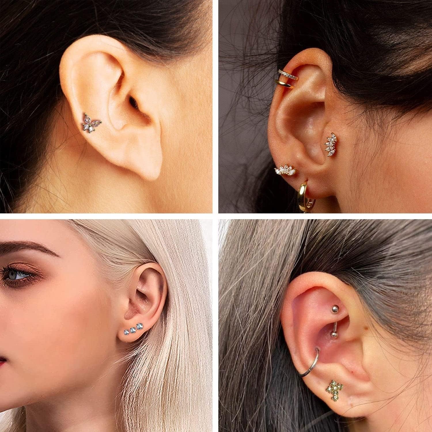 10Pcs Eyebrow Piercing Jewelry Eyebrow Rings 16G Curved Barbell Cartilage Earring Lip Belly Rings Daith Rook Earrings Helix Conch Piercing Tragus Earrings for Women Men - 我的商店我的商店我的商店