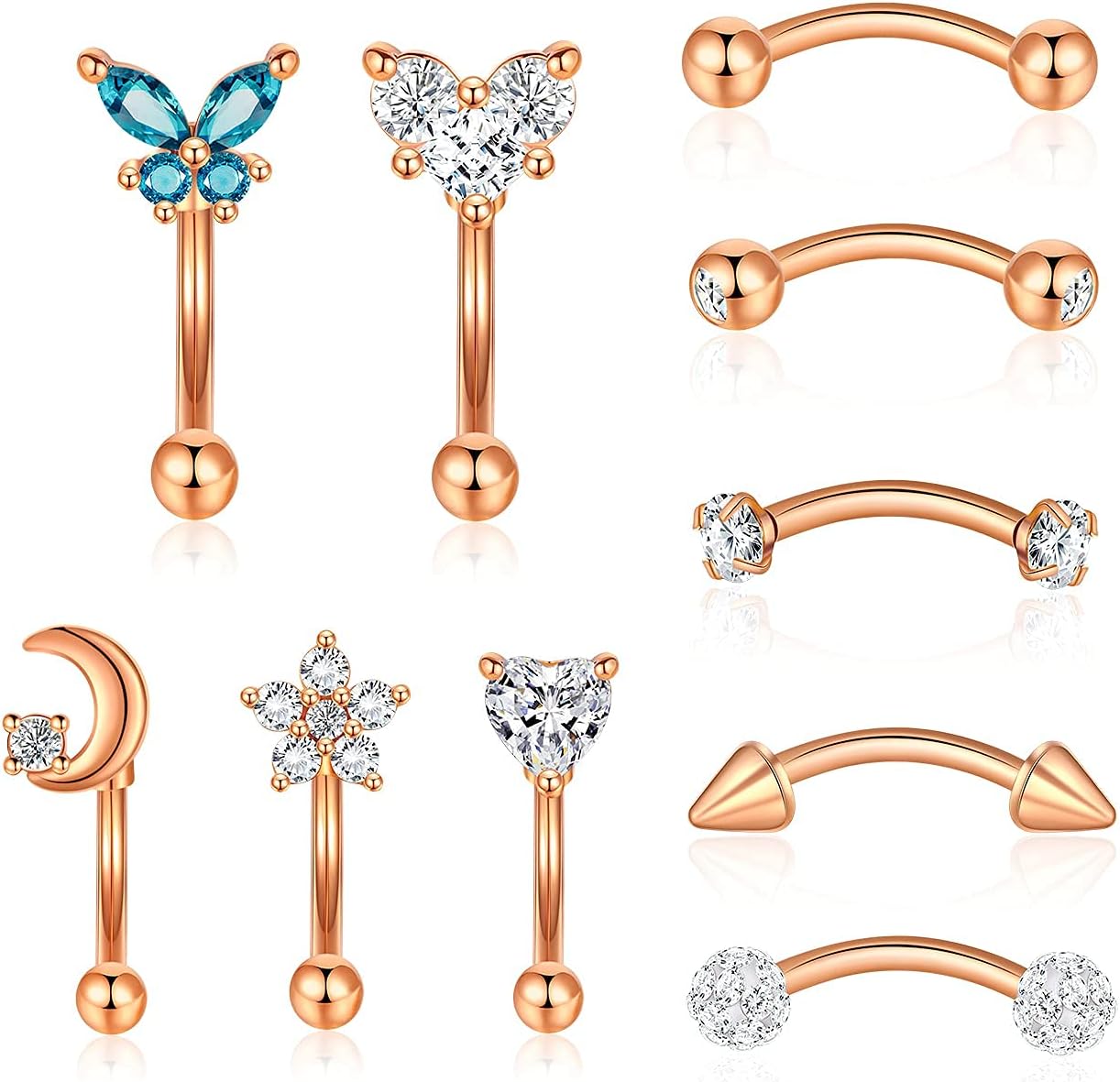 10Pcs Eyebrow Piercing Jewelry Eyebrow Rings 16G Curved Barbell Cartilage Earring Lip Belly Rings Daith Rook Earrings Helix Conch Piercing Tragus Earrings for Women Men - 我的商店我的商店我的商店