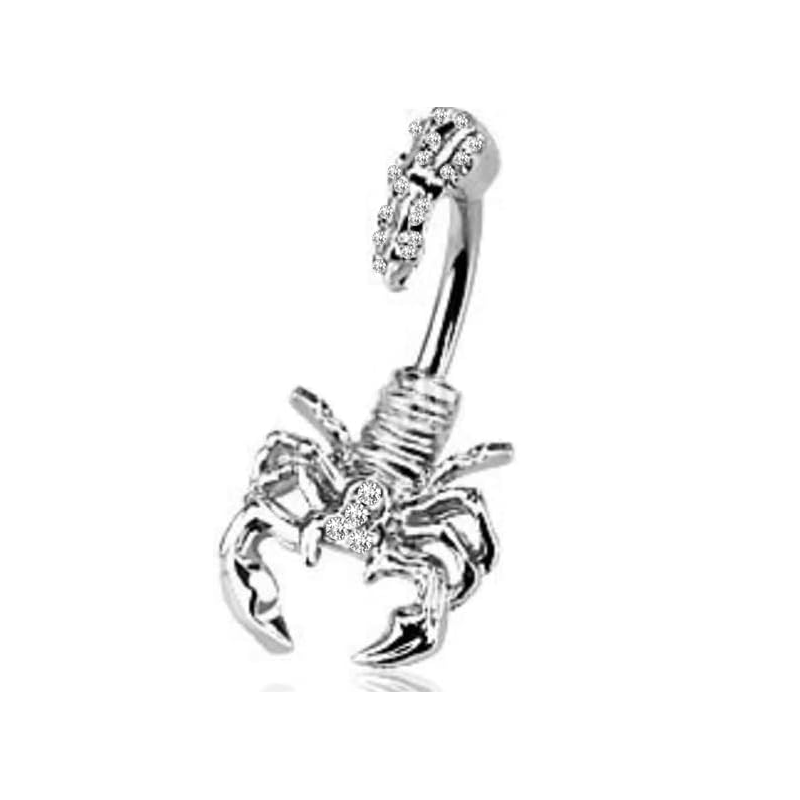 Scorpion With Multi Gemmed Cubic Zirconia Crystal Head and Tail Navel Belly Button Ring Punk Hip Hop Body Piercing Jewelry for Women Men Unisex Gifts Birthday Hypoallergenic