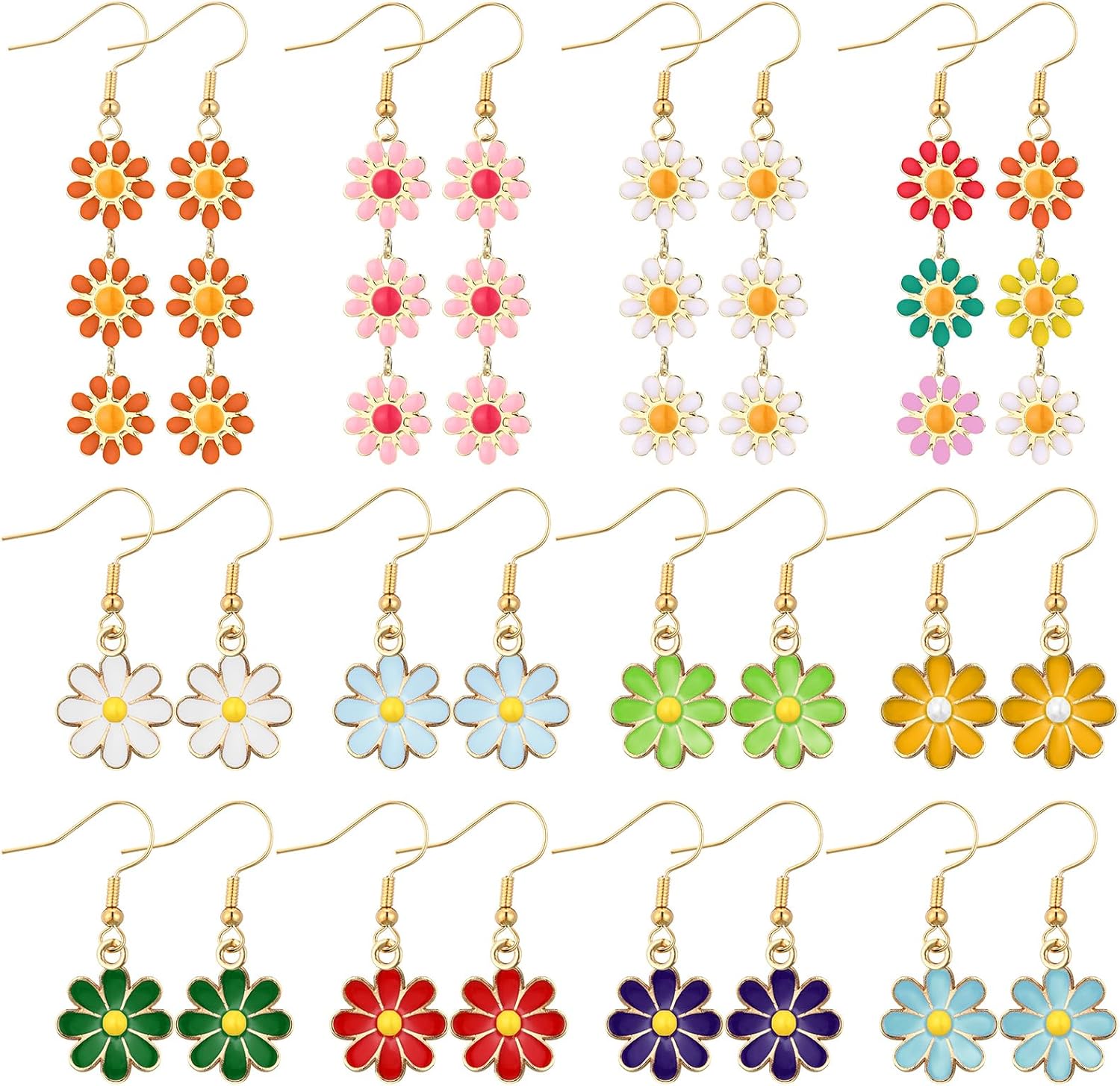 12 Pairs Christmas Earrings Red Green Jingle Bell Daisy Earrings for Women Christmas Jewelry Gifts for Women - QIAO Crystal我的商店QIAO Crystal