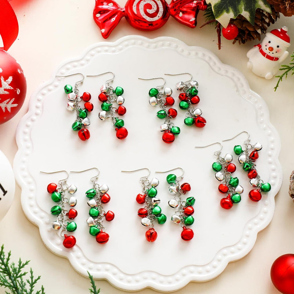 12 Pairs Christmas Earrings Red Green Jingle Bell Daisy Earrings for Women Christmas Jewelry Gifts for Women - QIAO Crystal我的商店QIAO Crystal