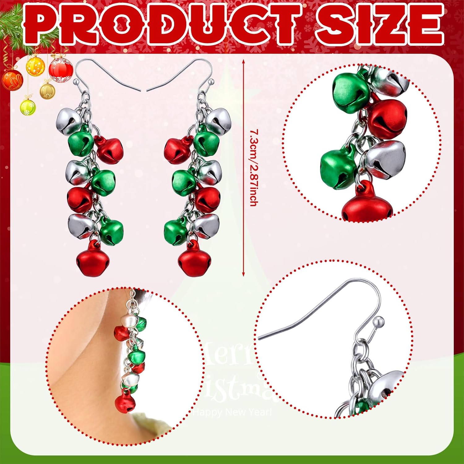 12 Pairs Christmas Earrings Red Green Jingle Bell Daisy Earrings for Women Christmas Jewelry Gifts for Women - QIAO Crystal我的商店QIAO Crystal