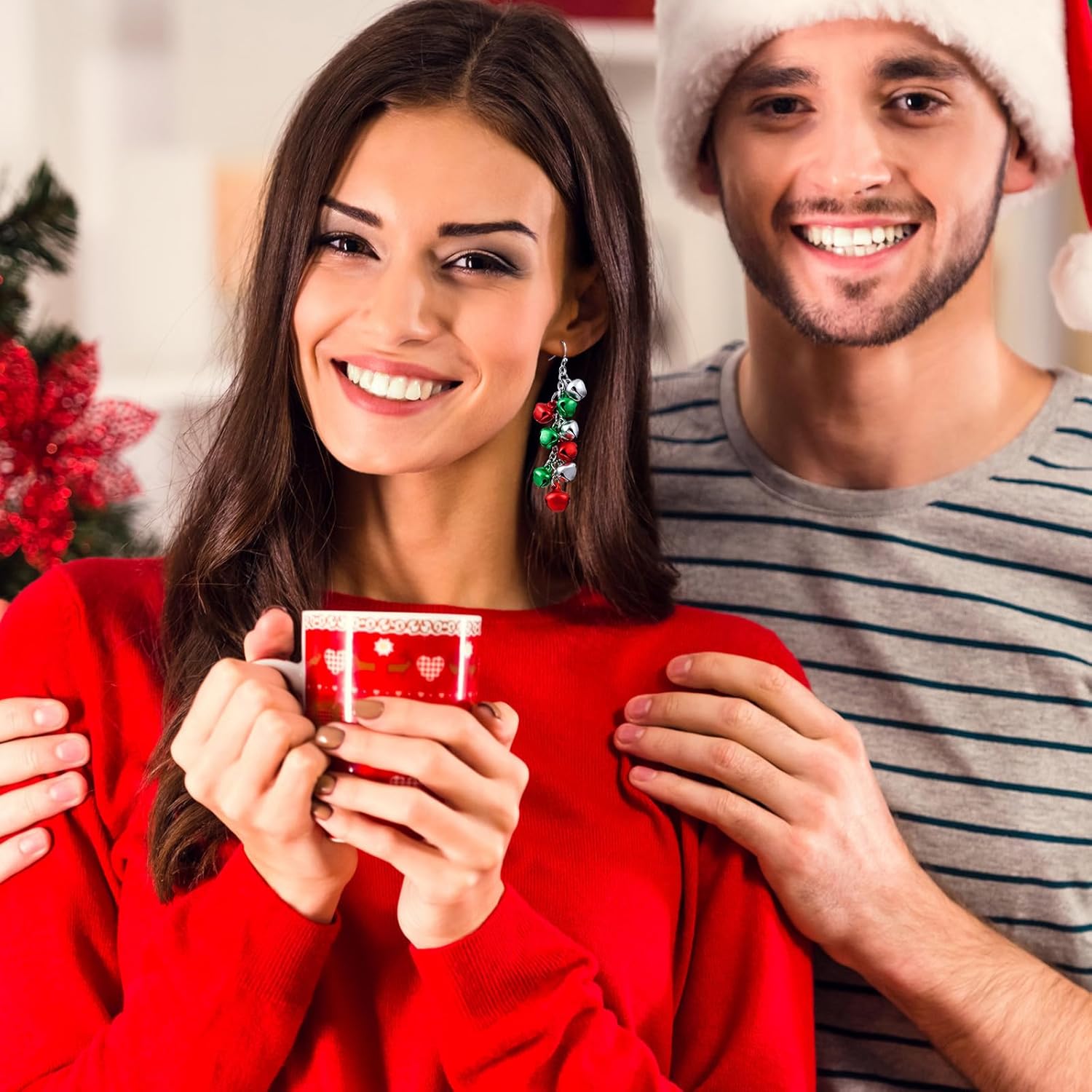 12 Pairs Christmas Earrings Red Green Jingle Bell Daisy Earrings for Women Christmas Jewelry Gifts for Women - QIAO Crystal我的商店QIAO Crystal