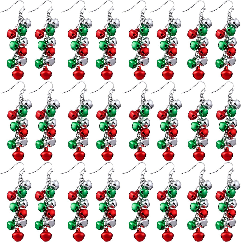 12 Pairs Christmas Earrings Red Green Jingle Bell Daisy Earrings for Women Christmas Jewelry Gifts for Women - QIAO Crystal我的商店QIAO Crystal