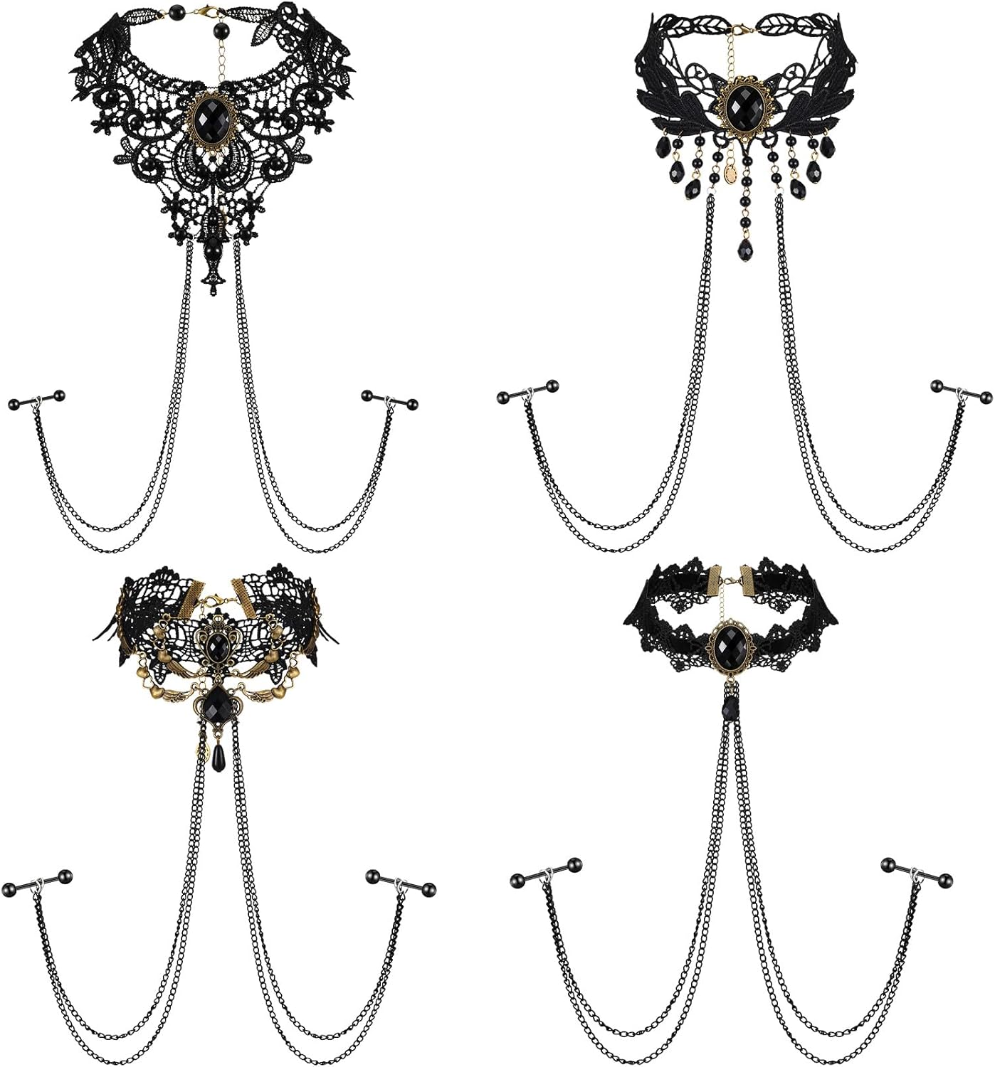 12 Pcs 14G Nipple Rings & Jewelry Set - Adjustable Body Piercing Nipple Chains & Barbell - QIAO CrystalQIAO CrystalQIAO Crystal