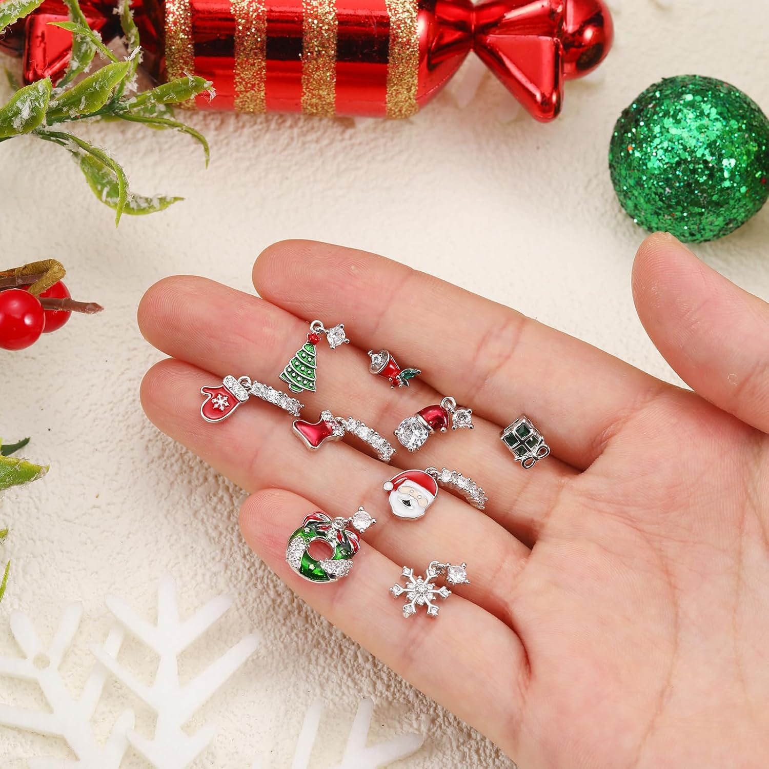 12 Pcs Christmas Dangle Nose Ring Stud L Shaped Santa Bell Snowflake Nose Rings Studs Dangling Nose Piercing Jewelry for Women - 我的商店我的商店我的商店