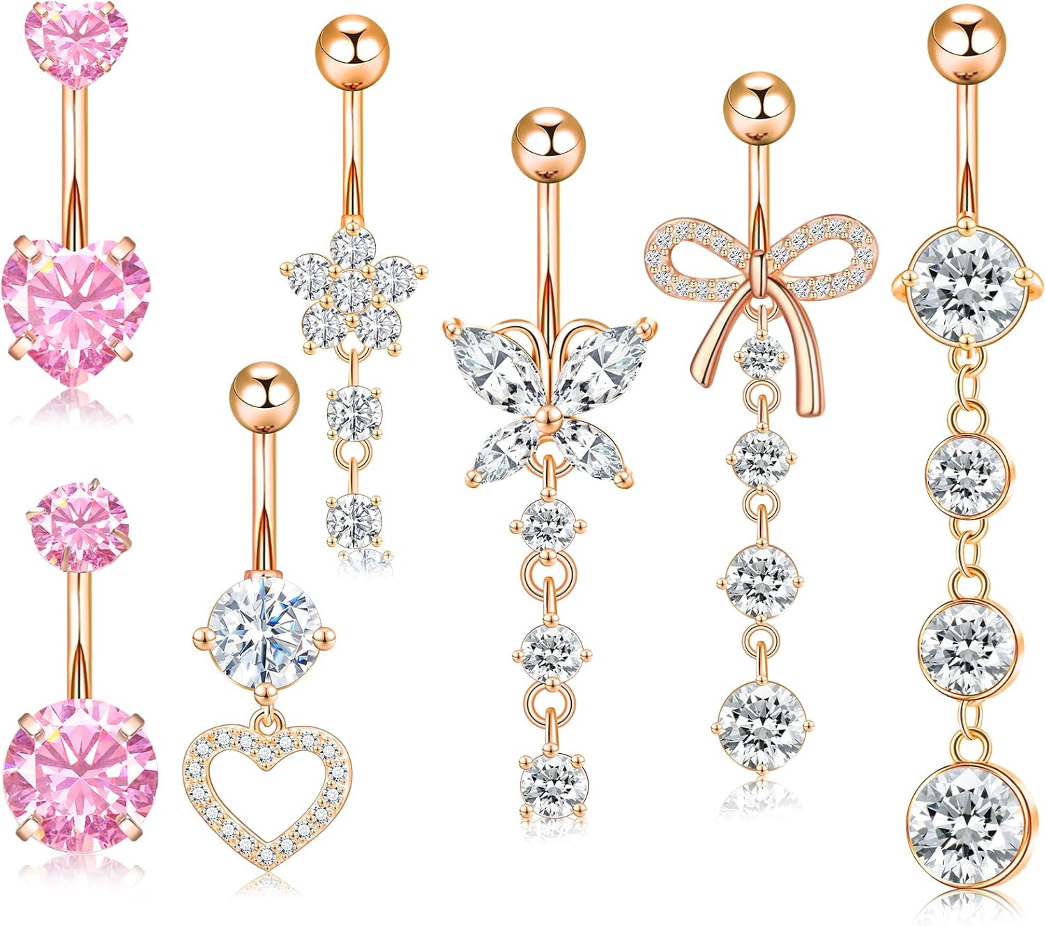 12/15/40Pcs Belly Button Rings 14G Belly Rings for Women CZ Dangle Curved Navel Barbell Body Piercing Jewelry with Gift Box - 我的商店我的商店我的商店