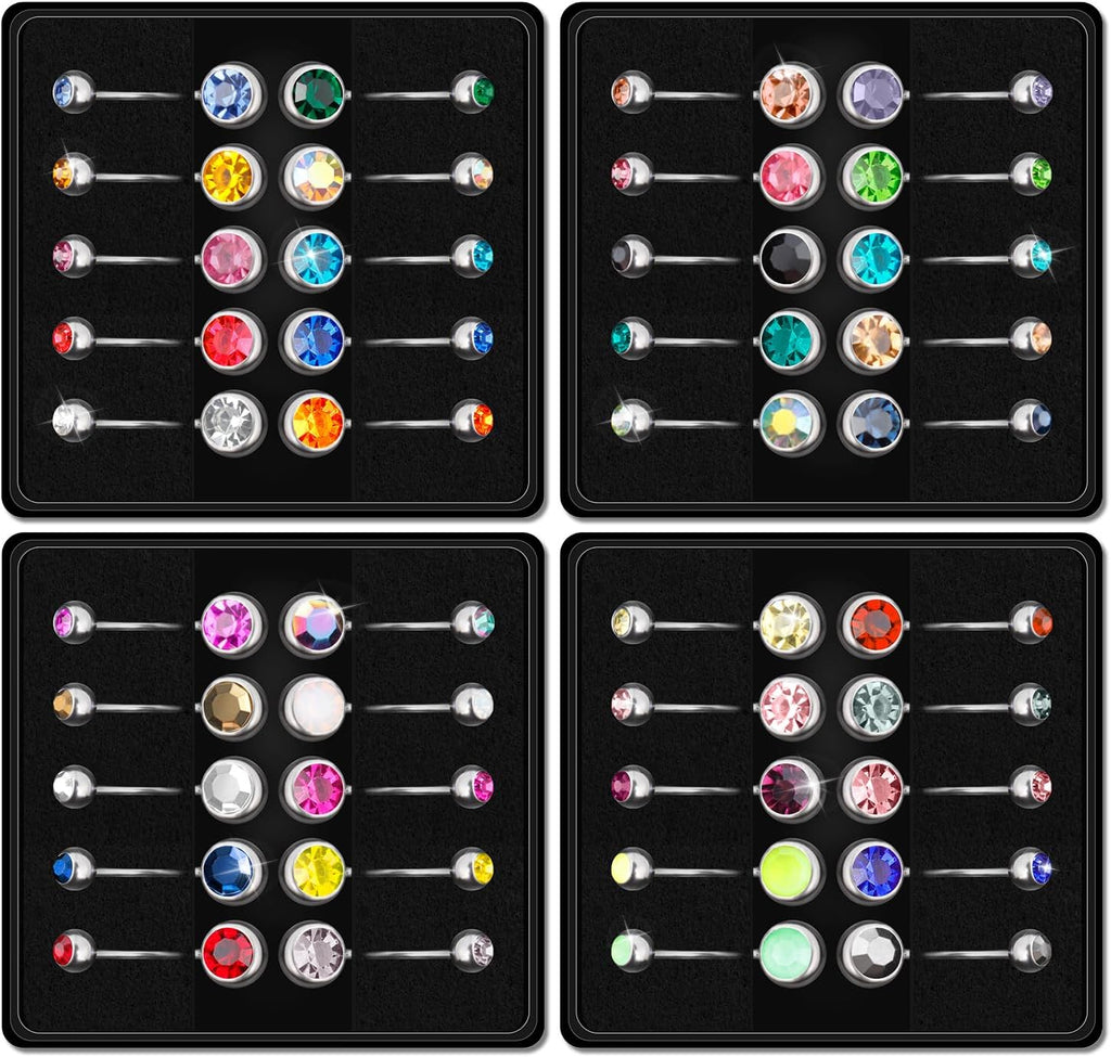 12/15/40Pcs Belly Button Rings 14G Belly Rings for Women CZ Dangle Curved Navel Barbell Body Piercing Jewelry with Gift Box - 我的商店我的商店我的商店