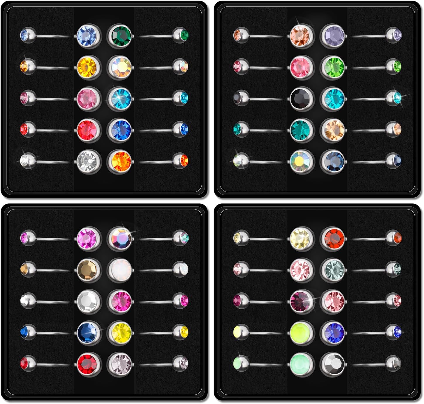 12/15/40Pcs Belly Button Rings 14G Belly Rings for Women CZ Dangle Curved Navel Barbell Body Piercing Jewelry with Gift Box - 我的商店我的商店我的商店