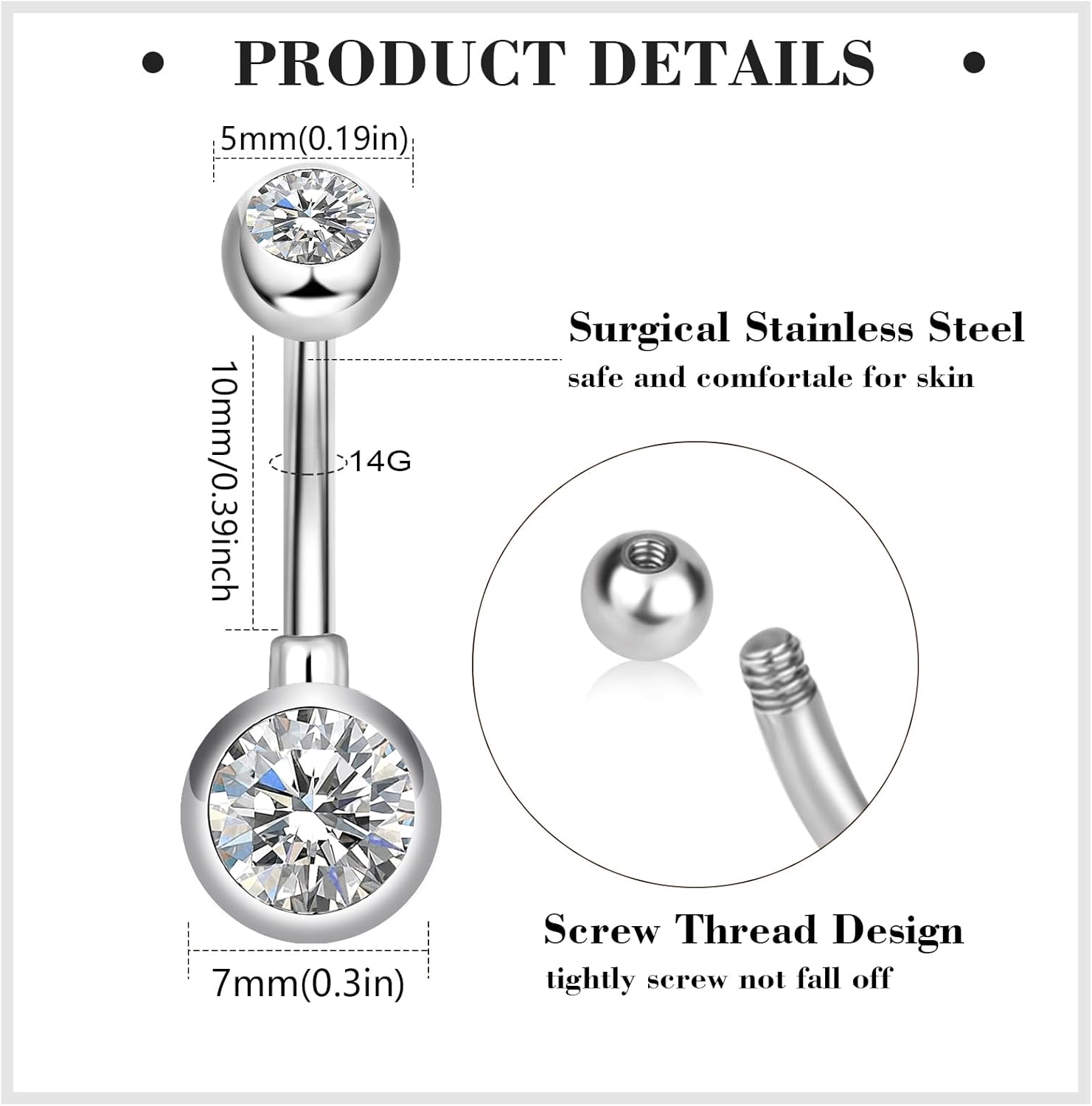 12/15/40Pcs Belly Button Rings 14G Belly Rings for Women CZ Dangle Curved Navel Barbell Body Piercing Jewelry with Gift Box - 我的商店我的商店我的商店