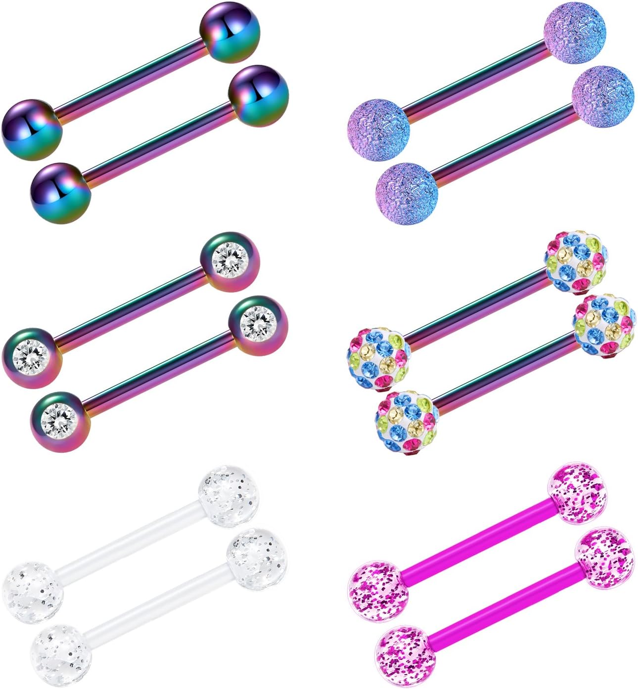 12mm - 18mm 14G Tongue Rings Nipple Straight Barbells Surgical Steel Body Piercing Jewelry - QIAO CrystalQIAO CrystalQIAO Crystal
