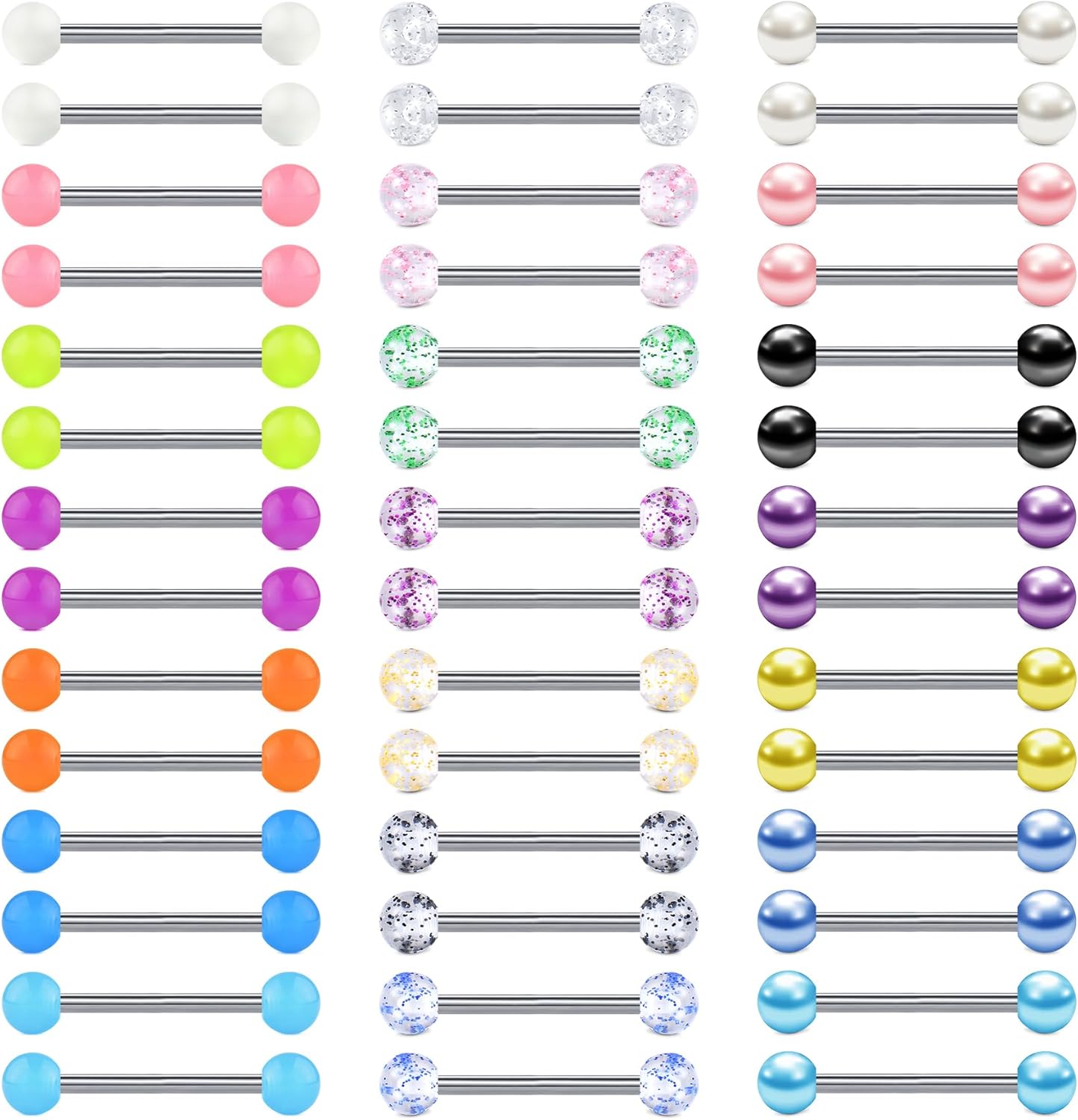 12mm - 18mm 14G Tongue Rings Nipple Straight Barbells Surgical Steel Body Piercing Jewelry - QIAO CrystalQIAO CrystalQIAO Crystal