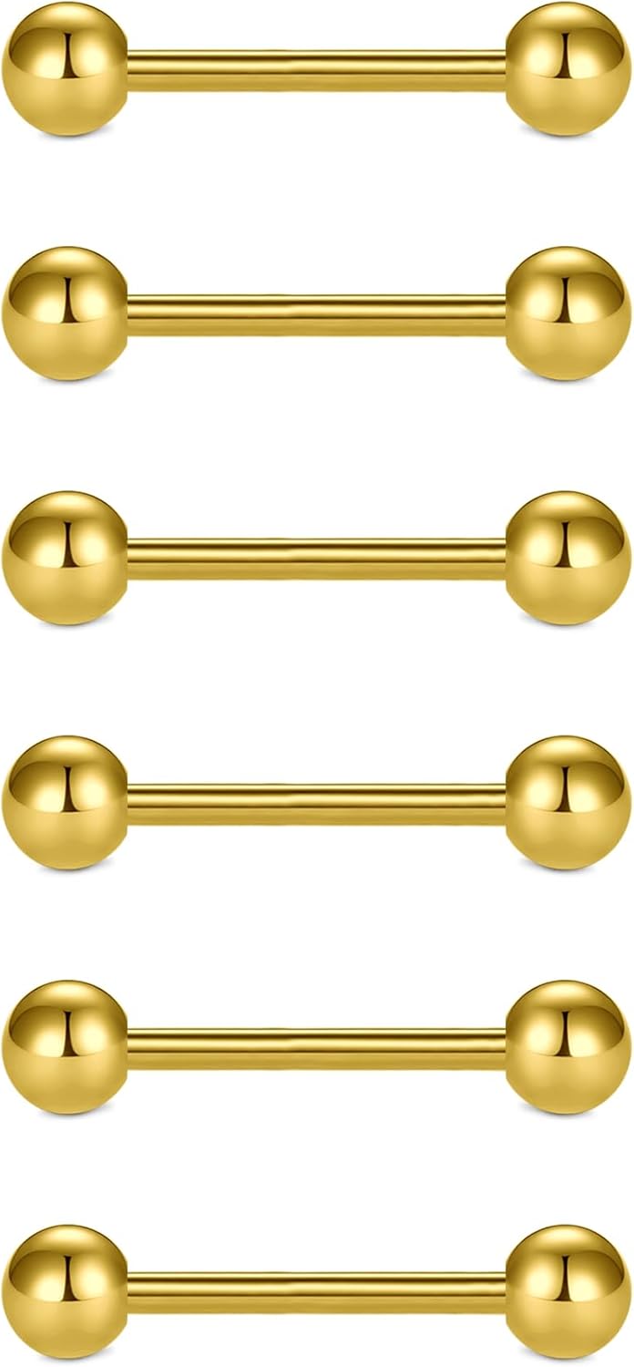 12mm - 18mm 14G Tongue Rings Nipple Straight Barbells Surgical Steel Body Piercing Jewelry - QIAO CrystalQIAO CrystalQIAO Crystal