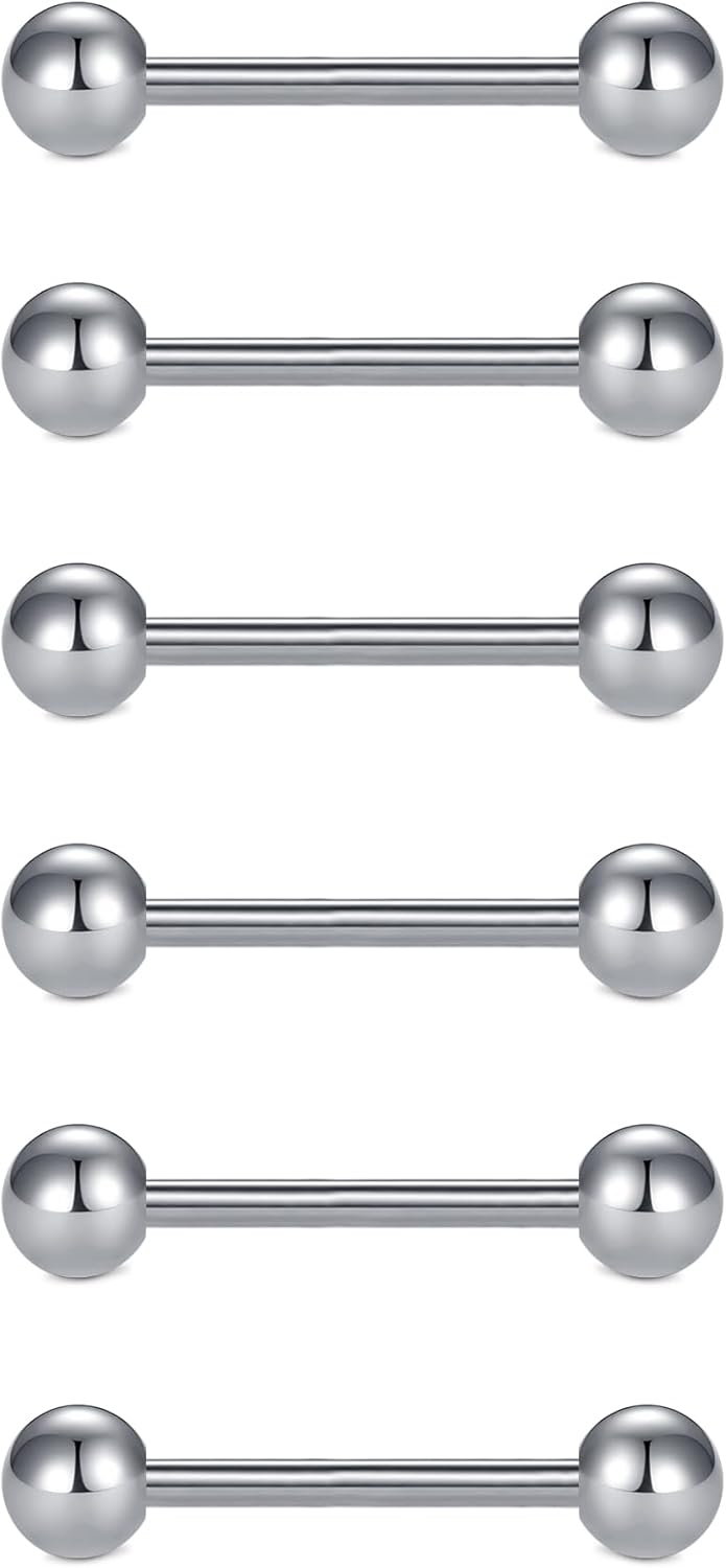12mm - 18mm 14G Tongue Rings Nipple Straight Barbells Surgical Steel Body Piercing Jewelry - QIAO CrystalQIAO CrystalQIAO Crystal