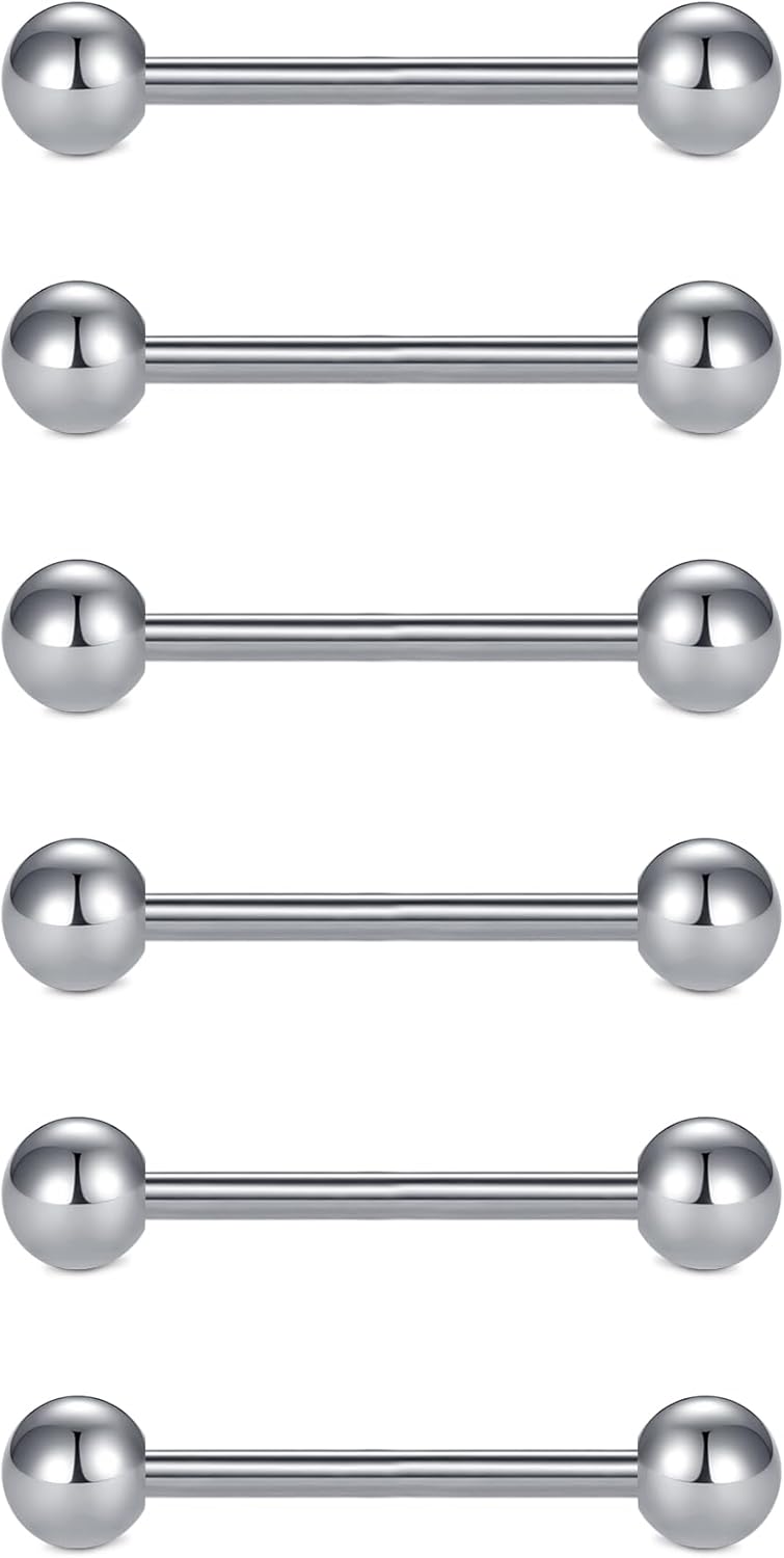 12mm - 18mm 14G Tongue Rings Nipple Straight Barbells Surgical Steel Body Piercing Jewelry - QIAO CrystalQIAO CrystalQIAO Crystal